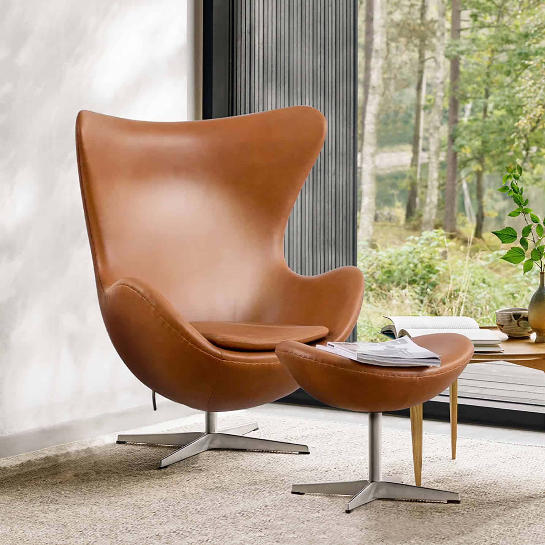 Arne Swivel Base Chair with Footstool (w/ Self-Return)