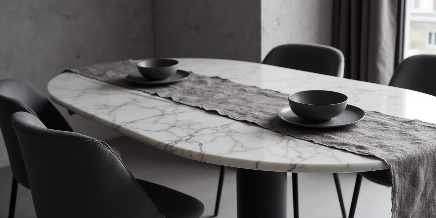 marble dining table with cotton